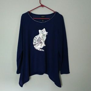 Long sleeve sequined cat top